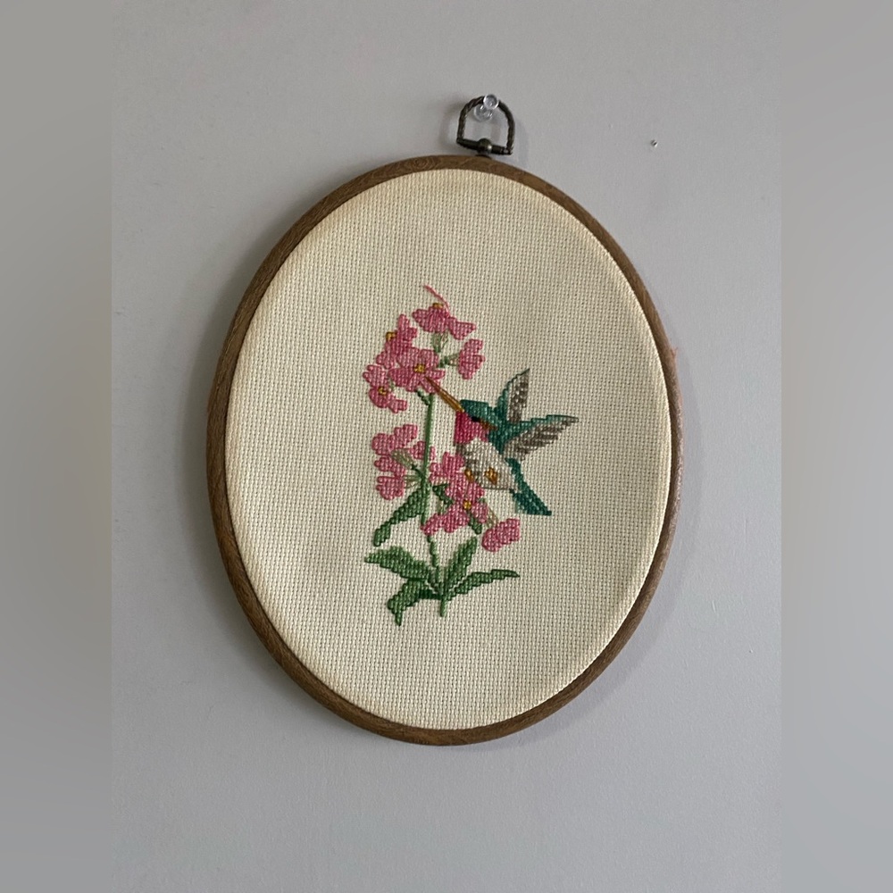 Vintage Dimensions "Hummingbird Duo" Handmade Cross-Stitch - Framed & Finished